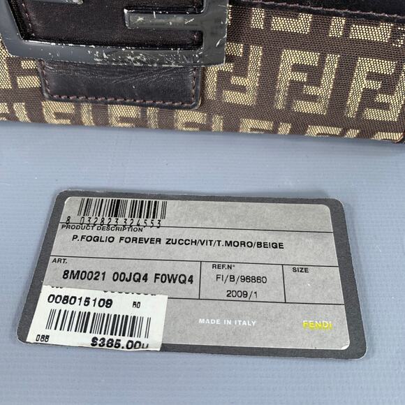 FENDI 2009 Foglio Forever Brown Yellow Monogram Fabric Leather Wallet - Picture 8 of 8